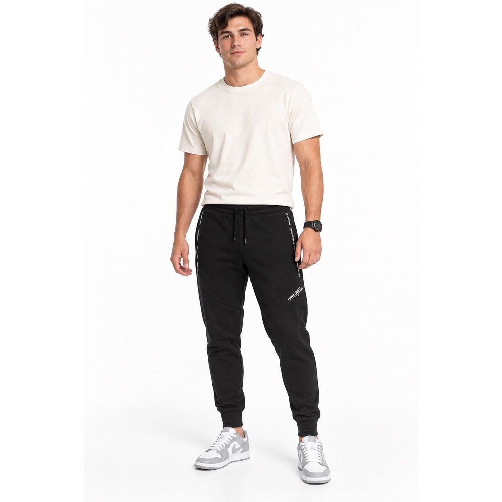 Hollister Joggers Mens Size M Black Logo Tape Fleece Sweatpants Loungewear